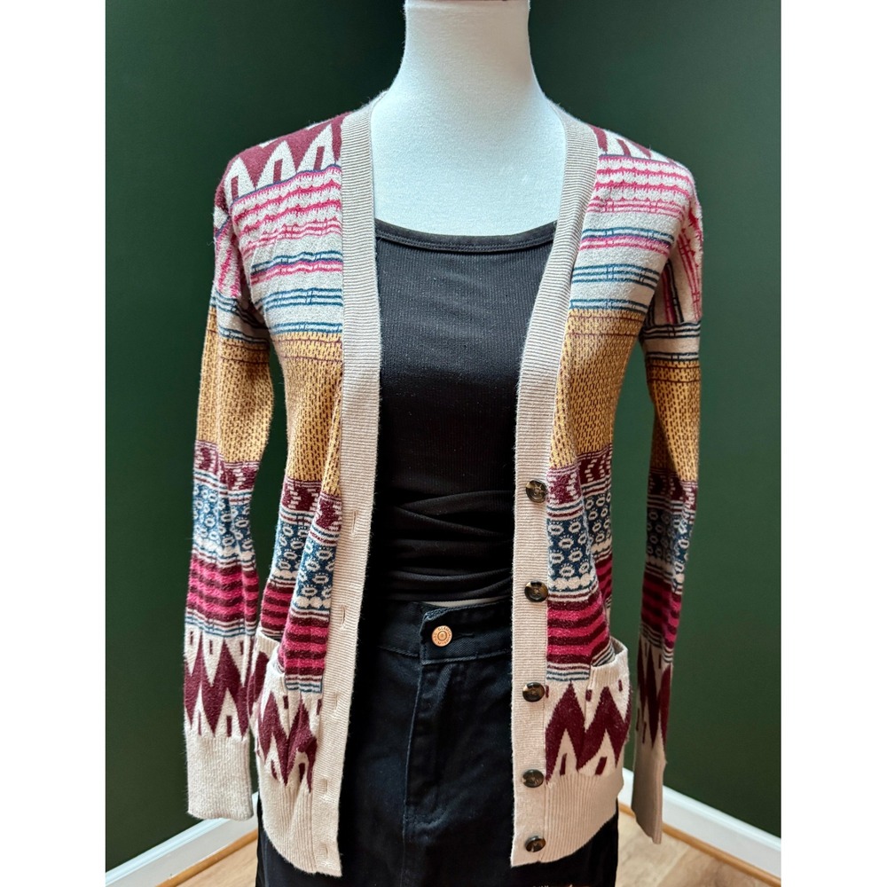 Mossimo Cardigan Aztec Print Open Front‎ Knit Sweater Size S